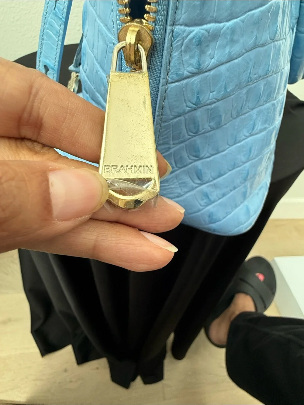 Brahmin Sky Blue Croc-Embossed Satchel